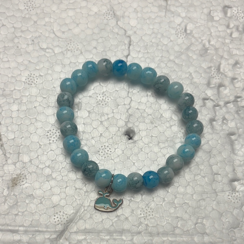 Blue Beaded Bracelet with Whale Charm